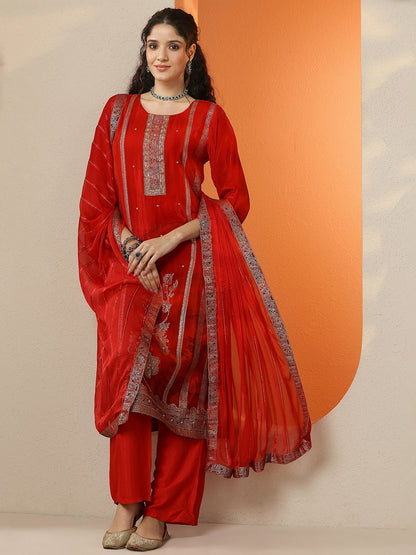 Dhiyona LL Women Ethnic Motifs Embroidered Regular Kurta with Palazzos & With Dupatta