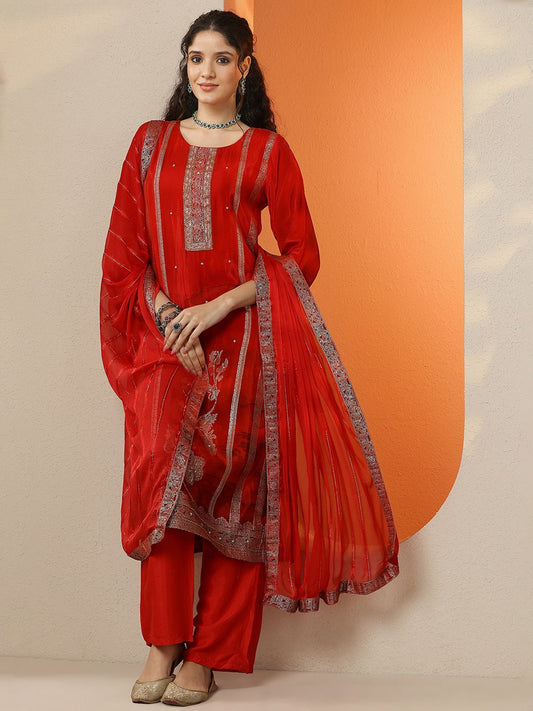 Dhiyona LL Women Ethnic Motifs Embroidered Regular Kurta with Palazzos & With Dupatta