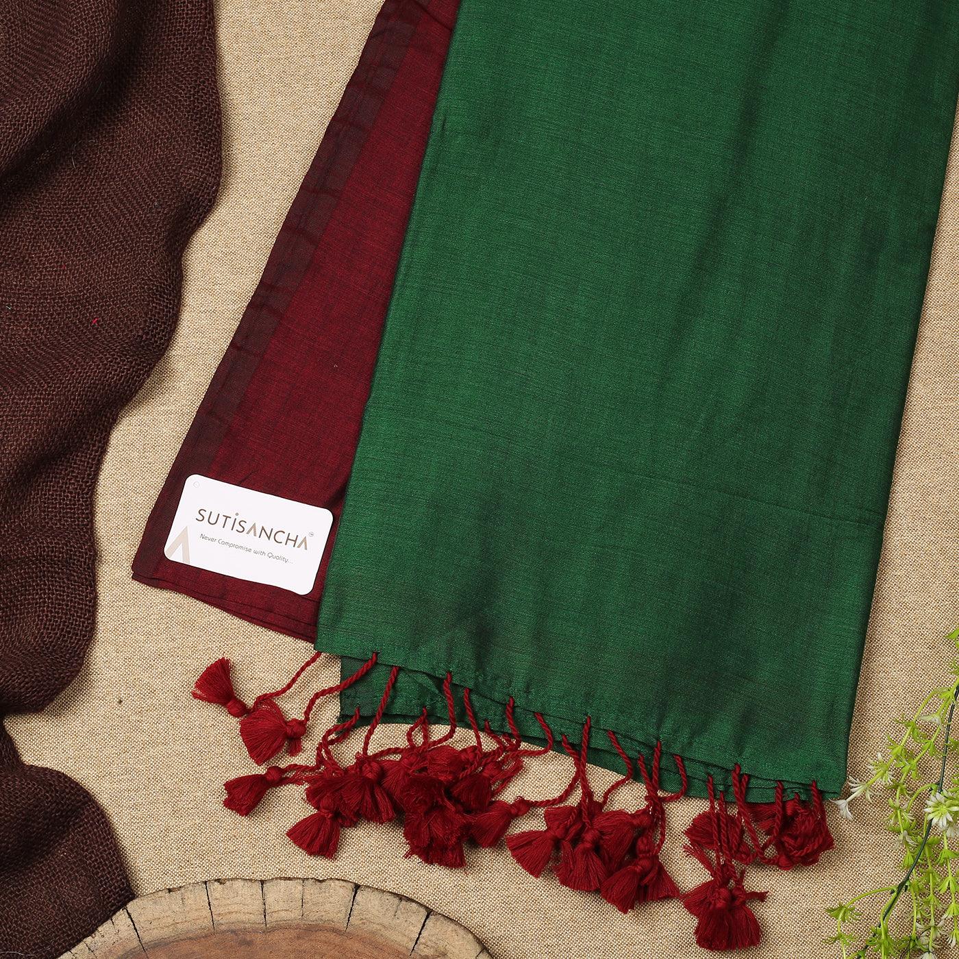 Dhiyona SS Sutisancha Green & Maroon Handwoven Handloom Cotton Saree