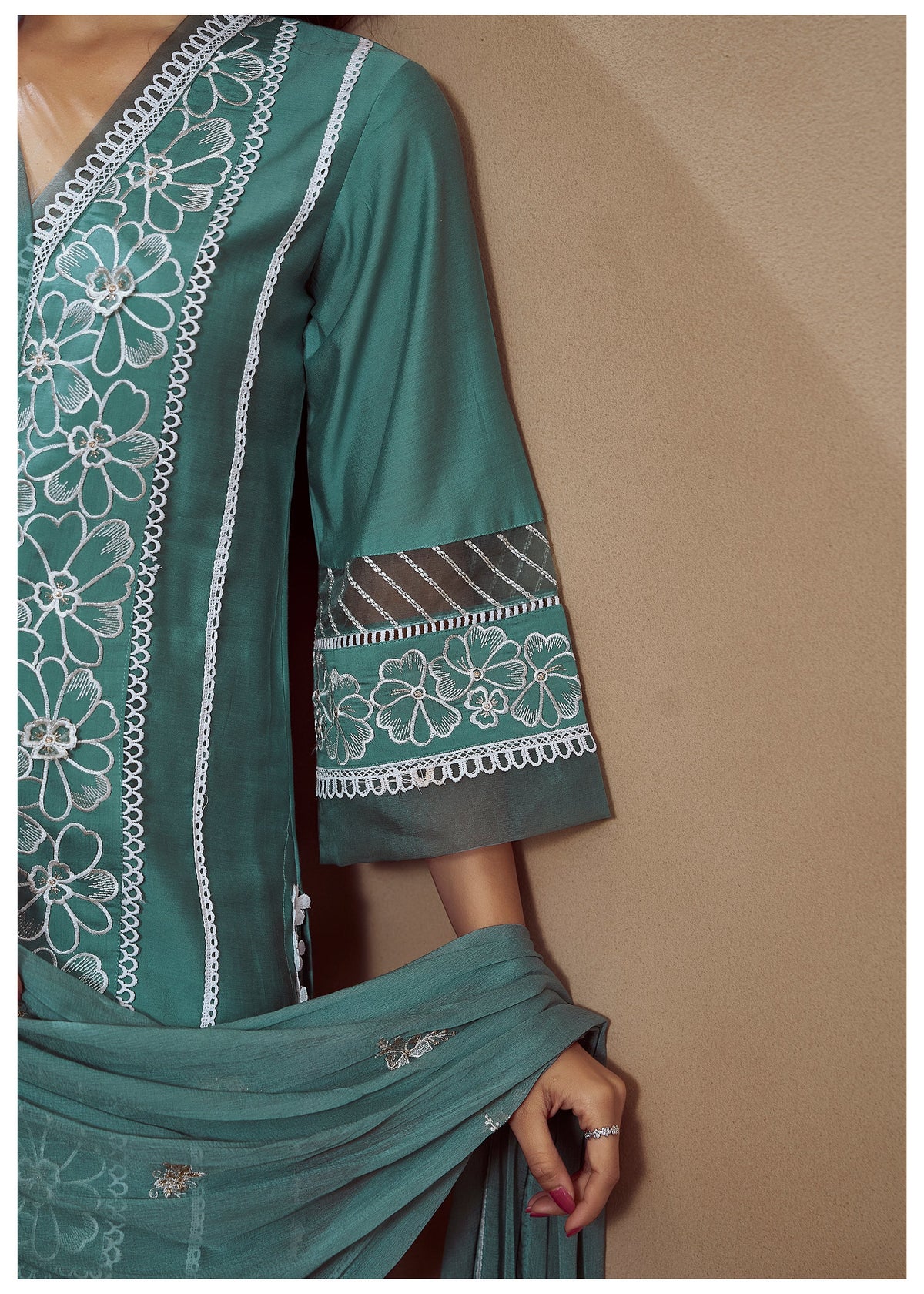 RIMJHIM TEAL EMBROIDERED SUIT SET