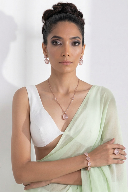 Dhiyona ST White and Sage Green Saree with Blouse Fabric