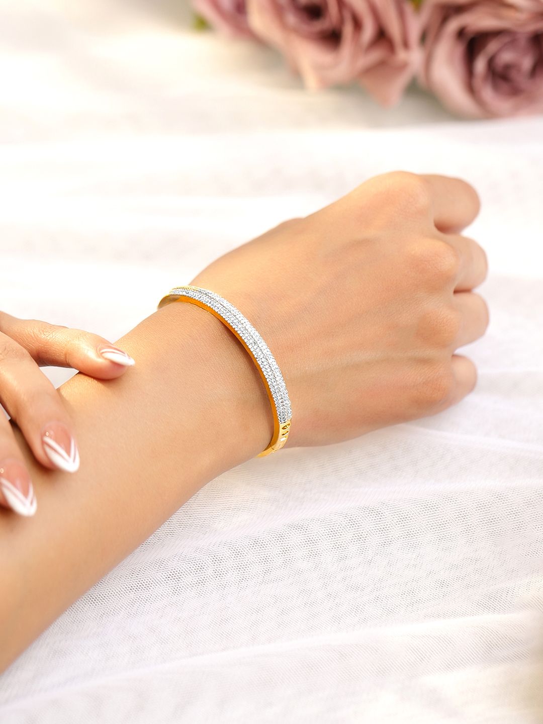 Dhiyona RJ Women's 22K Gold Plated Cubic Zirconia Bangles Style Bracelet