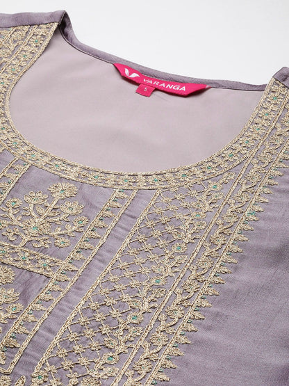 Dhiyona VA Ethnic Motifs Embroidered Zari Kurta With Palazzos & Dupatta