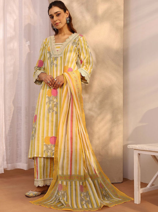 Women Printed Regular Kurta with Trousers & With Dupatta