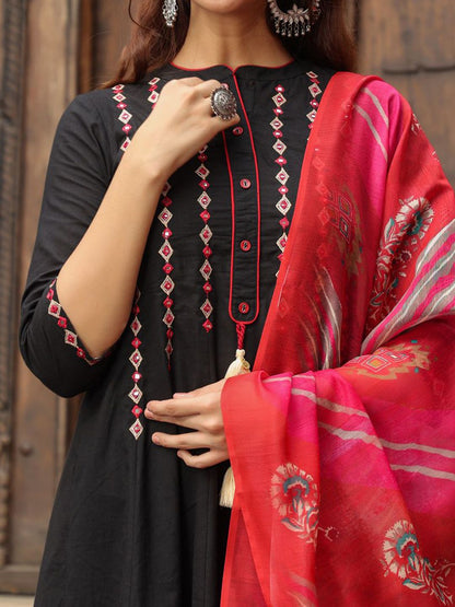 Dhiyona RR Women's Yoke Design Chanderi Cotton A-Line Kurta with Palazzos & Dupatta