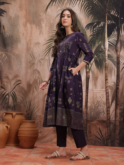 Gotta Patti Tribal Printed Yoke Kurta with Trousers with Tie Up Detail