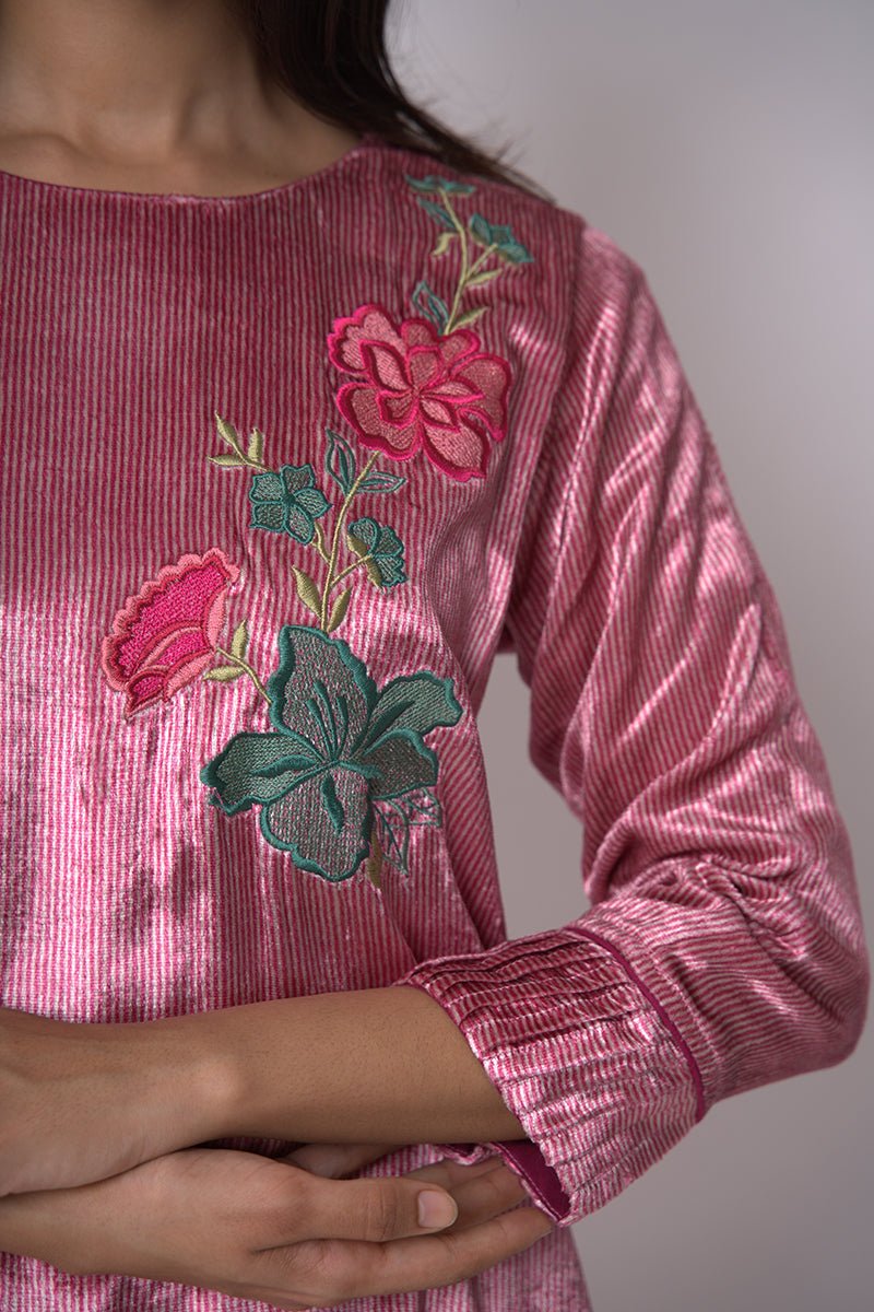 Women's Fushia Pink and Beige Silk Velvet Salwar Suit