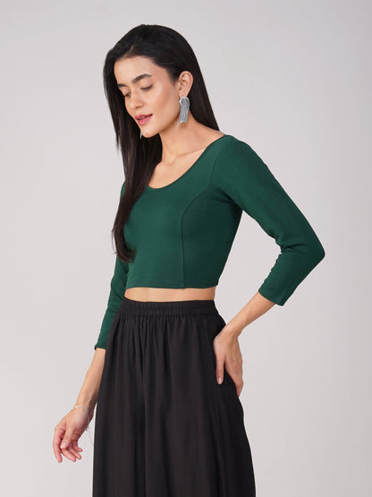 Dhiyona ST Women's ComfortEase 4-Way Stretch Green Long Sleeve Blouse