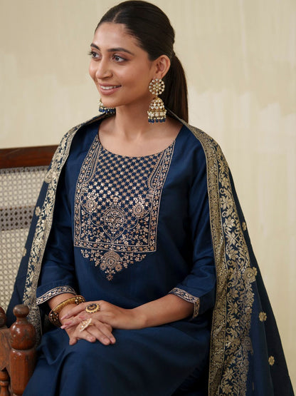 Dhiyona OD  Ethnic Motifs Yoke Design Sequinned Kurta With Trousers & Dupatta
