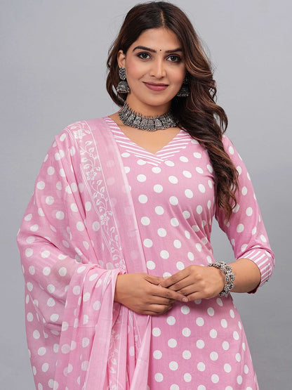 Dhiyona KL Women Printed Regular Pure Cotton Kurta with Pyjamas & With Dupatta