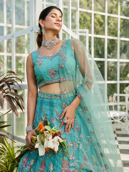Lime Green net with Coding & Zarkan embroidery  Lehenga choli & Dupatta