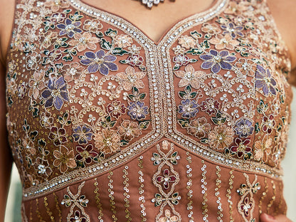 Brown net with Beads & Zarkan embroidery  Lehenga choli & Dupatta