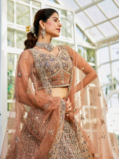 Brown net with Beads & Zarkan embroidery  Lehenga choli & Dupatta