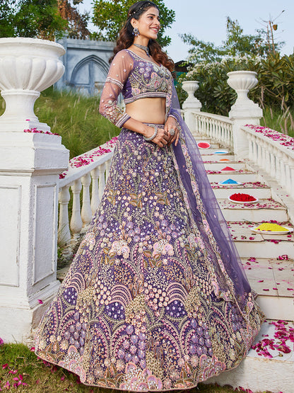 Purple net with Coding & Zarkan embroidery  Lehenga choli & Dupatta