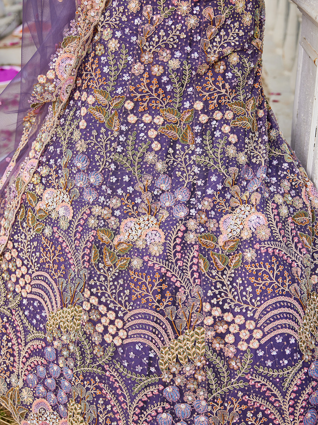 Purple net with Coding & Zarkan embroidery  Lehenga choli & Dupatta