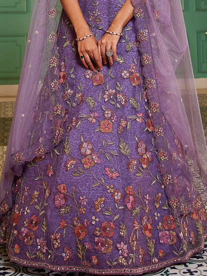 Purple net with Coding & Zarkan embroidery  Lehenga choli & Dupatta