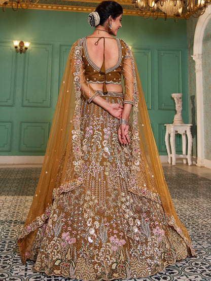 Mustard net and Coding & Zarkan embroidery  Lehenga choli & Dupatta