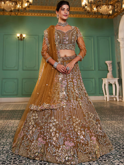 Mustard net and Coding & Zarkan embroidery  Lehenga choli & Dupatta