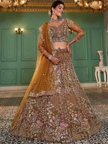 Mustard net and Coding & Zarkan embroidery  Lehenga choli & Dupatta