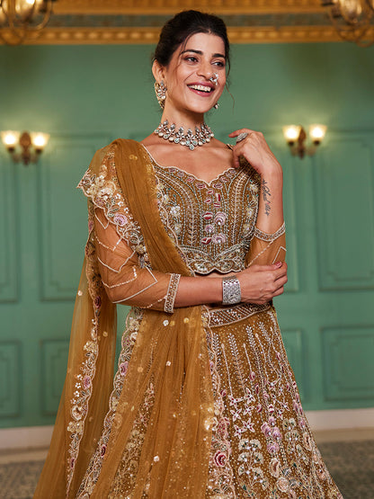 Mustard net and Coding & Zarkan embroidery  Lehenga choli & Dupatta