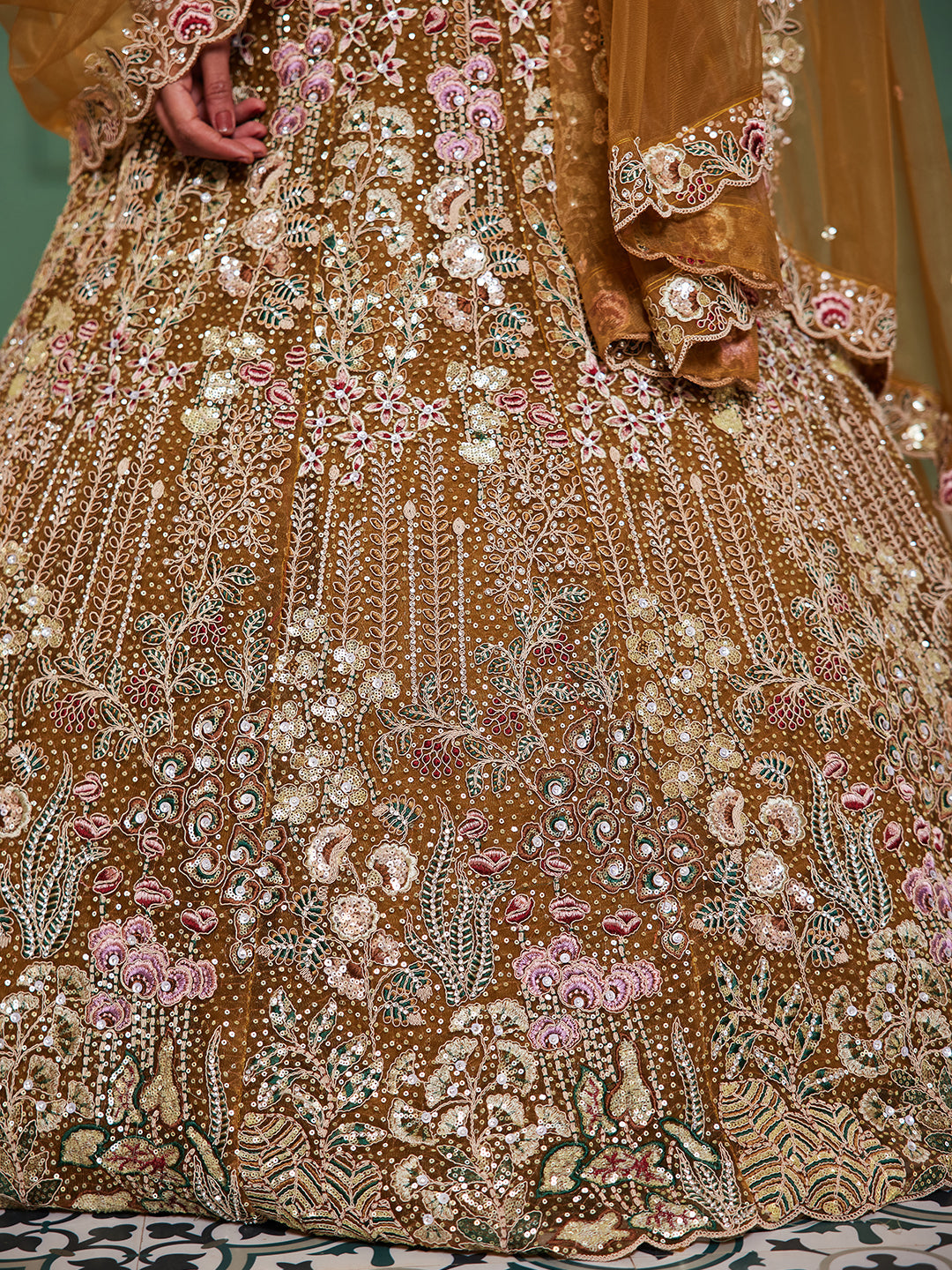 Mustard net and Coding & Zarkan embroidery  Lehenga choli & Dupatta