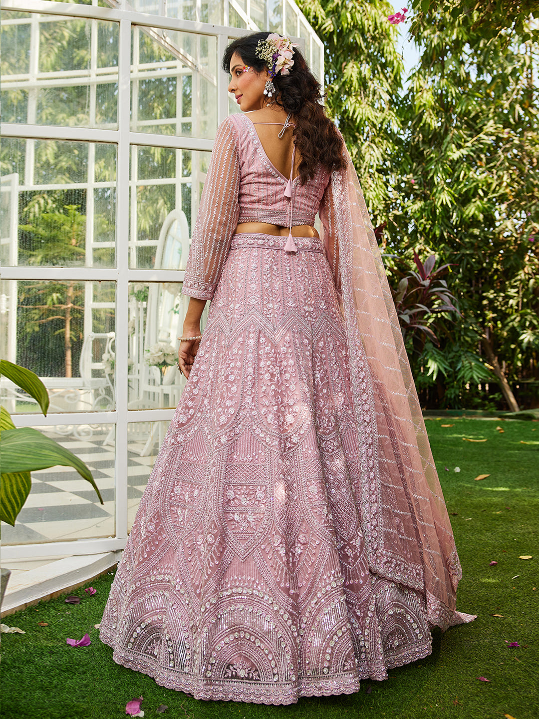 Pink net with Beads & Zarkan embroidery  Lehenga choli & Dupatta