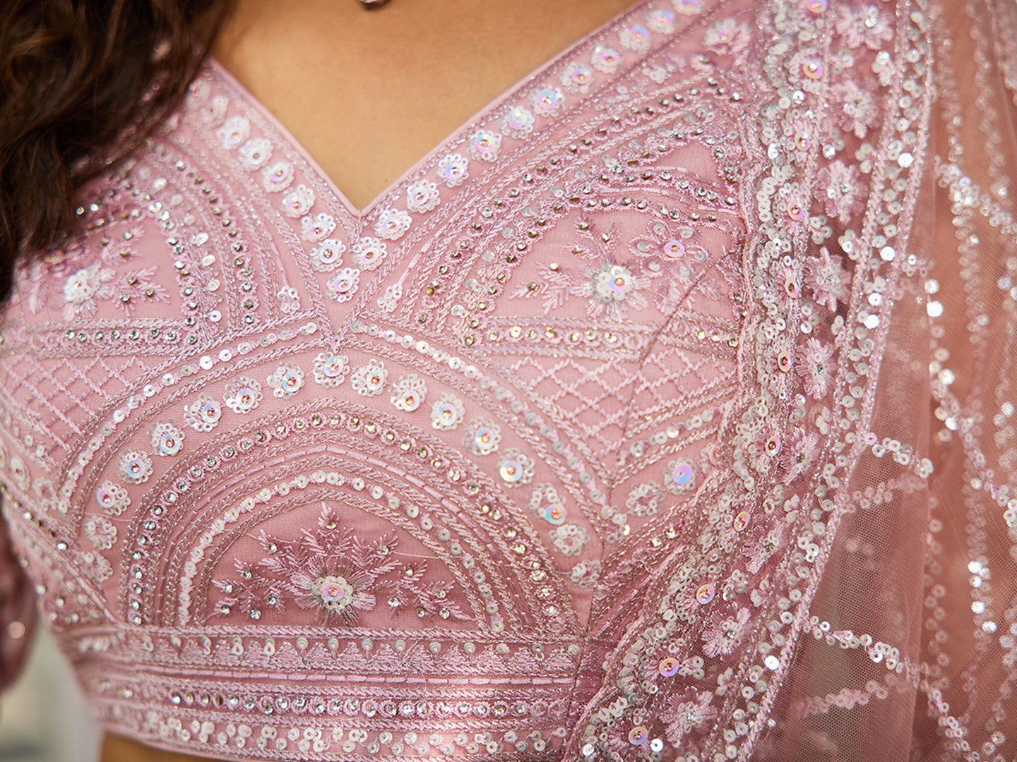 Pink net with Beads & Zarkan embroidery  Lehenga choli & Dupatta