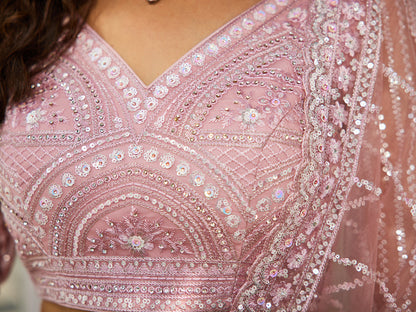 Pink net with Beads & Zarkan embroidery  Lehenga choli & Dupatta