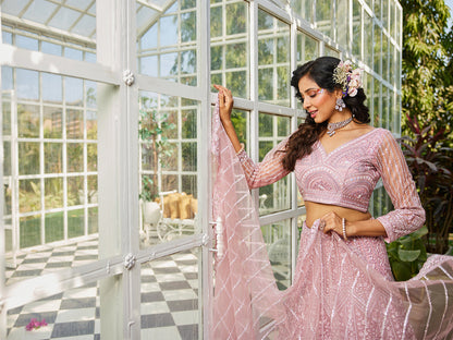 Pink net with Beads & Zarkan embroidery  Lehenga choli & Dupatta