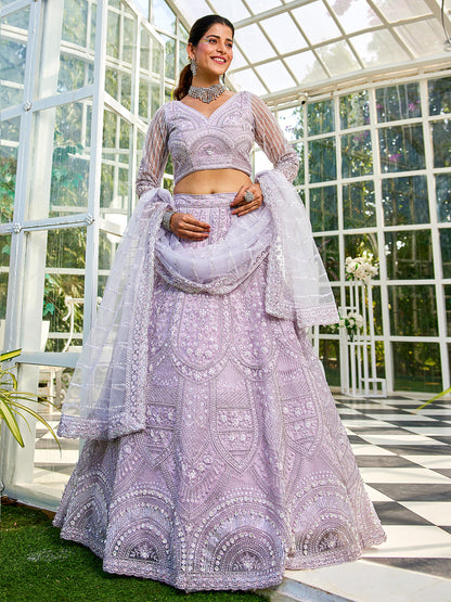 Lavdender net with Beads & Zarkan embroidery  Lehenga choli & Dupatta