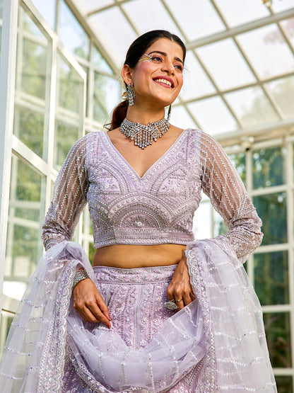 Lavdender net with Beads & Zarkan embroidery  Lehenga choli & Dupatta