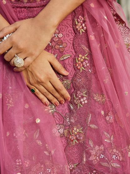 Pink net with Coding & Zarkan embroidery  Lehenga choli & Dupatta