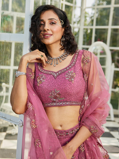 Pink net with Coding & Zarkan embroidery  Lehenga choli & Dupatta
