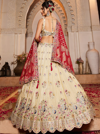 Women's Cream colour Tissue Sequinse embroidery Lehenga choli & Dupatta