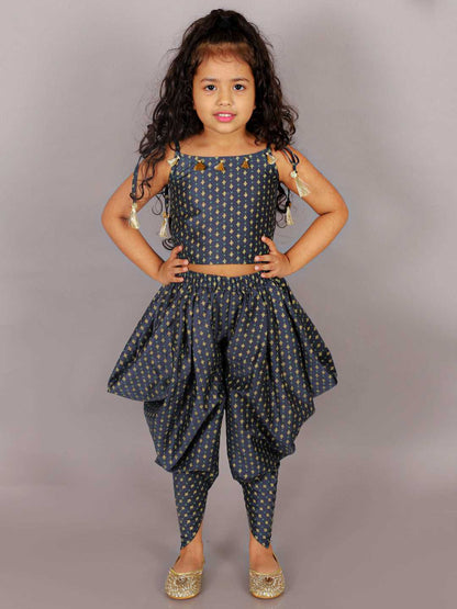 Fusion Fair Girls Navy Crop Top with Dhoti Girls Co-ordinate set