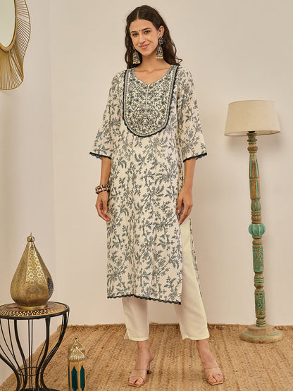 Dhiyona VV Vyomika Cream Silk Blend Kurta with Trousers & Dupatta Suits