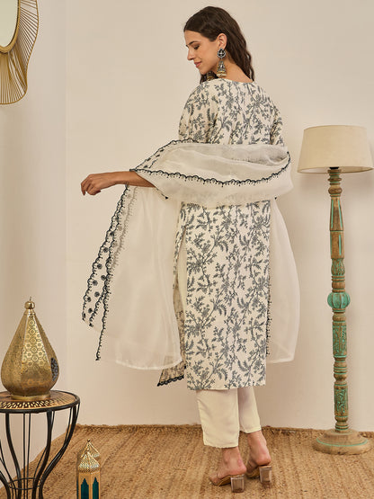 Dhiyona VV Vyomika Cream Silk Blend Kurta with Trousers & Dupatta Suits
