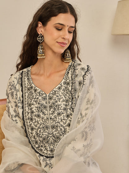 Dhiyona VV Vyomika Cream Silk Blend Kurta with Trousers & Dupatta Suits