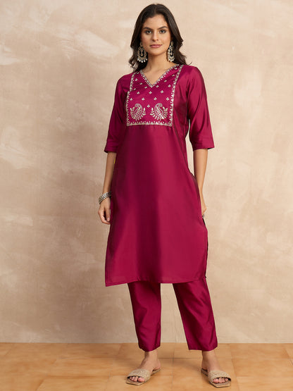 Dhiyona VV Aakar Purple Women's Silk Blend Embroidery Kurta Pant Set with Dupatta