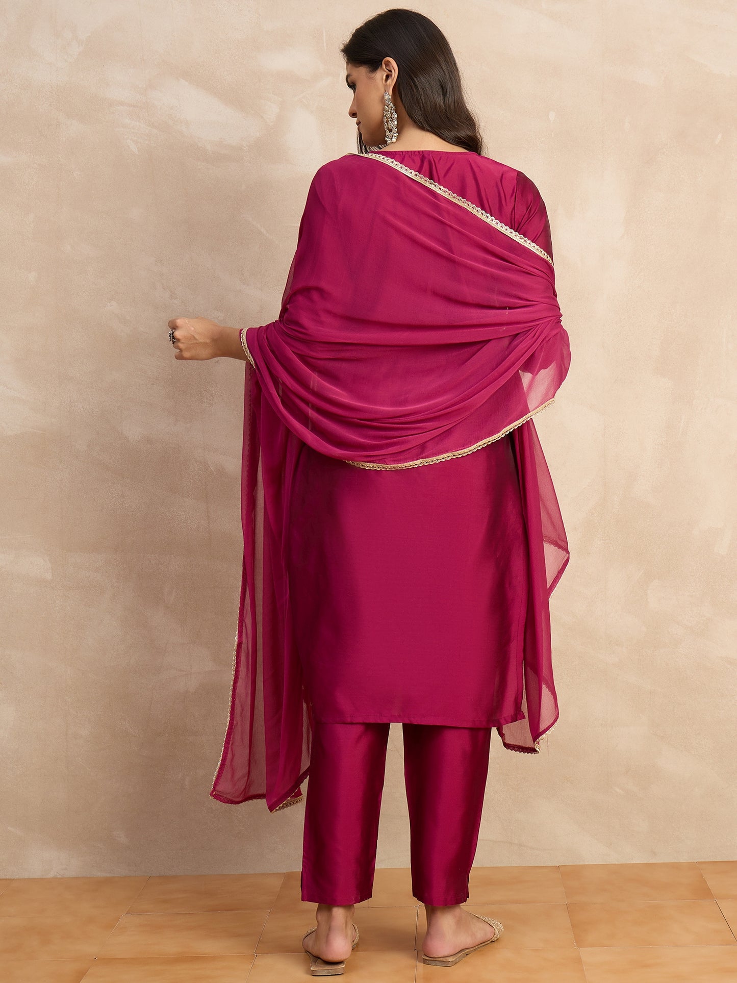 Dhiyona VV Aakar Purple Women's Silk Blend Embroidery Kurta Pant Set with Dupatta