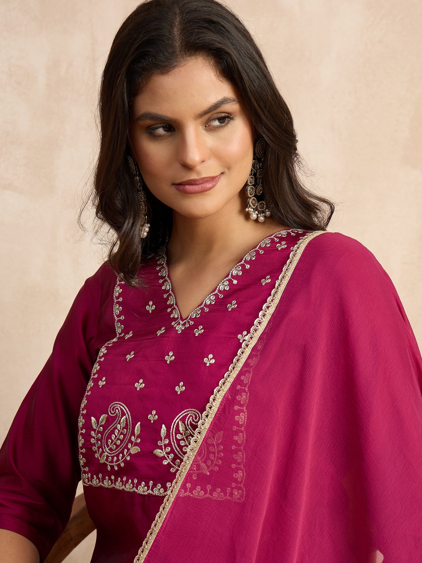 Dhiyona VV Aakar Purple Women's Silk Blend Embroidery Kurta Pant Set with Dupatta