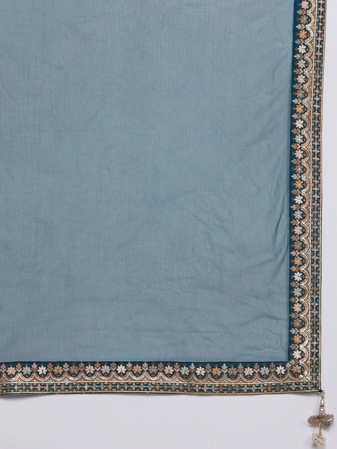 Women Teal Floral Embroidered Sequinned Pure Silk Kurta with Sharara & With Dupatta