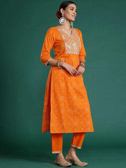 Dhiyona IE Bandhani Printed Sequinned Pure Cotton Kurta With Trousers & Dupatta