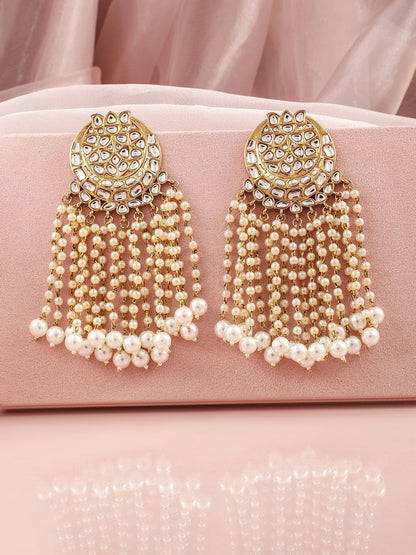 Dhiyona RJ Women's 18K Mehandi Gold-Plated Kundan Studded & Pearl Beaded Multilayer Chandlier Earrings