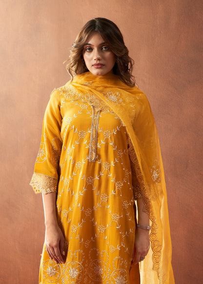 Bushra Marigold Full Embroidery Suit Set