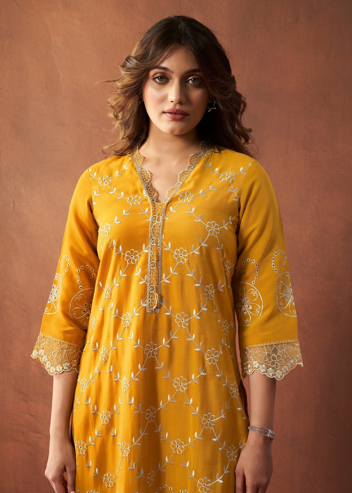 Bushra Marigold Full Embroidery Suit Set
