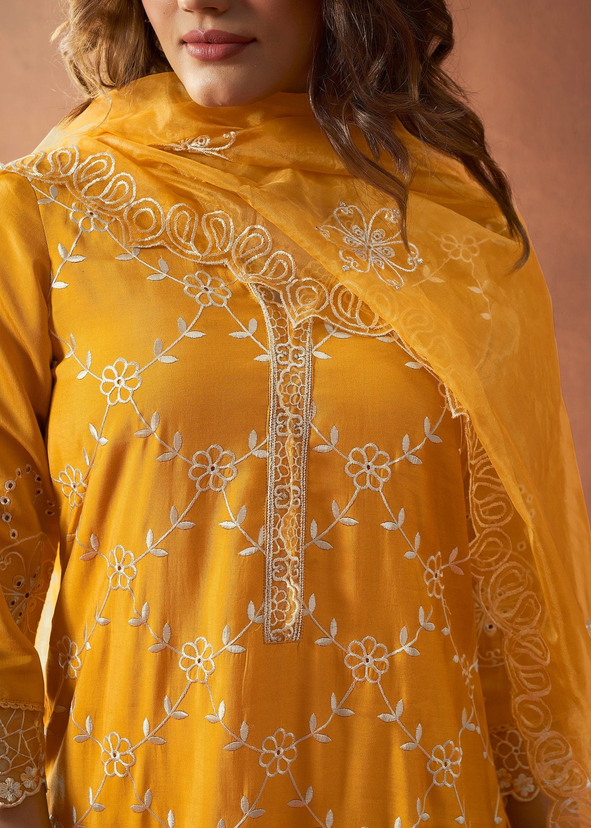 Bushra Marigold Full Embroidery Suit Set
