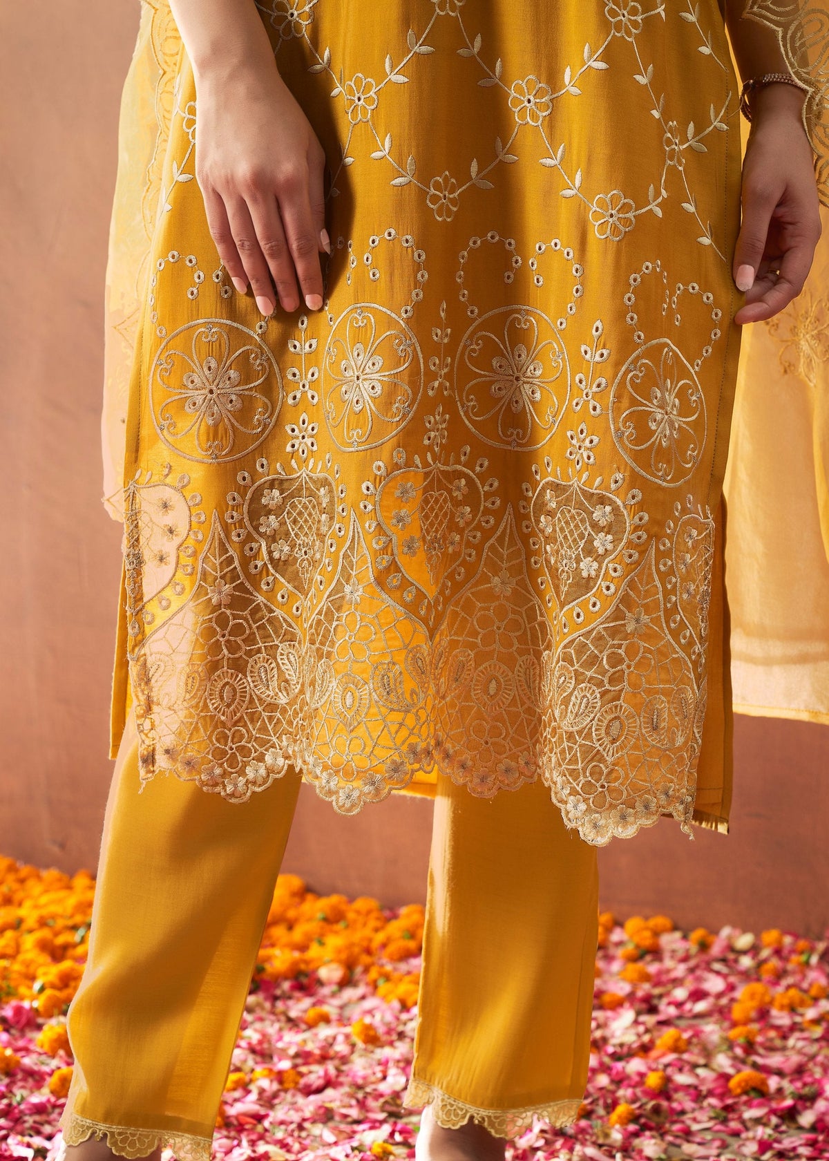 Bushra Marigold Full Embroidery Suit Set