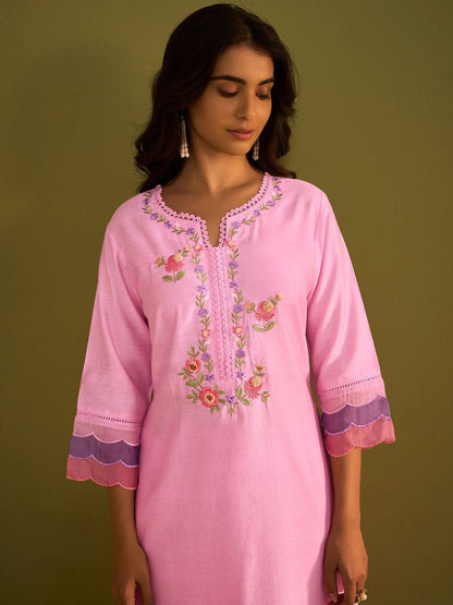 Women Floral Embroidered Regular Thread Work Kurta with Trousers & With Dupatta