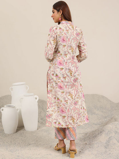 Floral Printed V-Neck Straight Kurta With Trouser